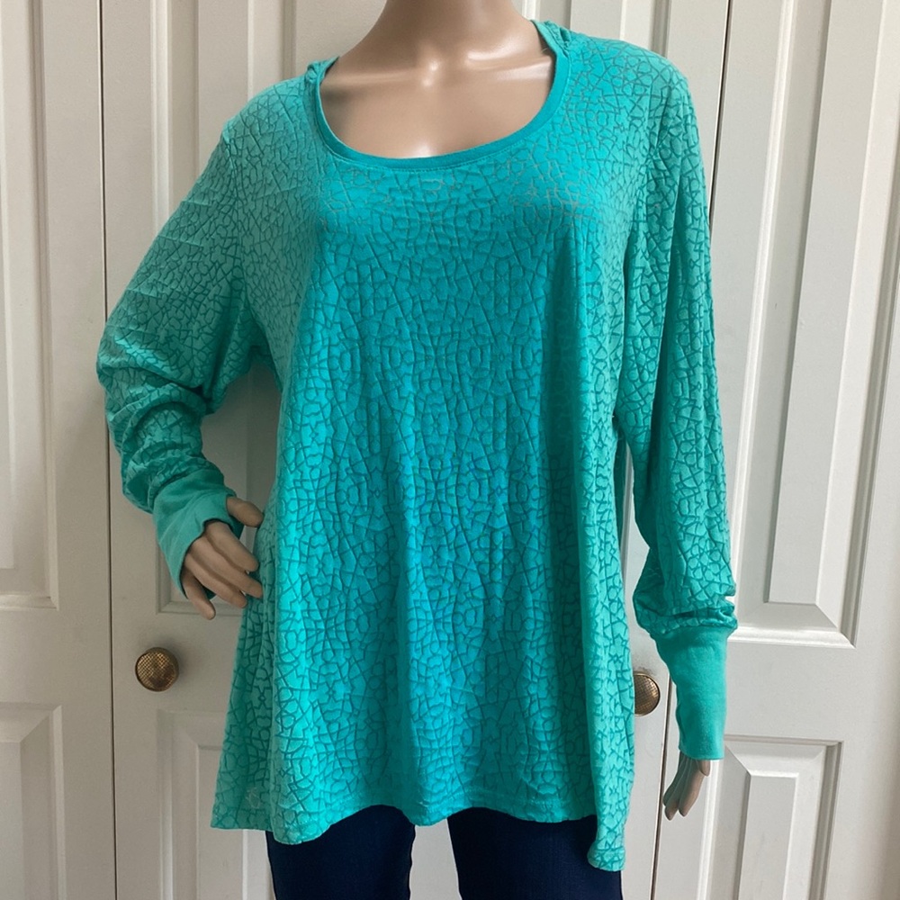 Calvin Klein Performance Womens L/XL Blue & Green Long Sleeve Hoodie with Thumb